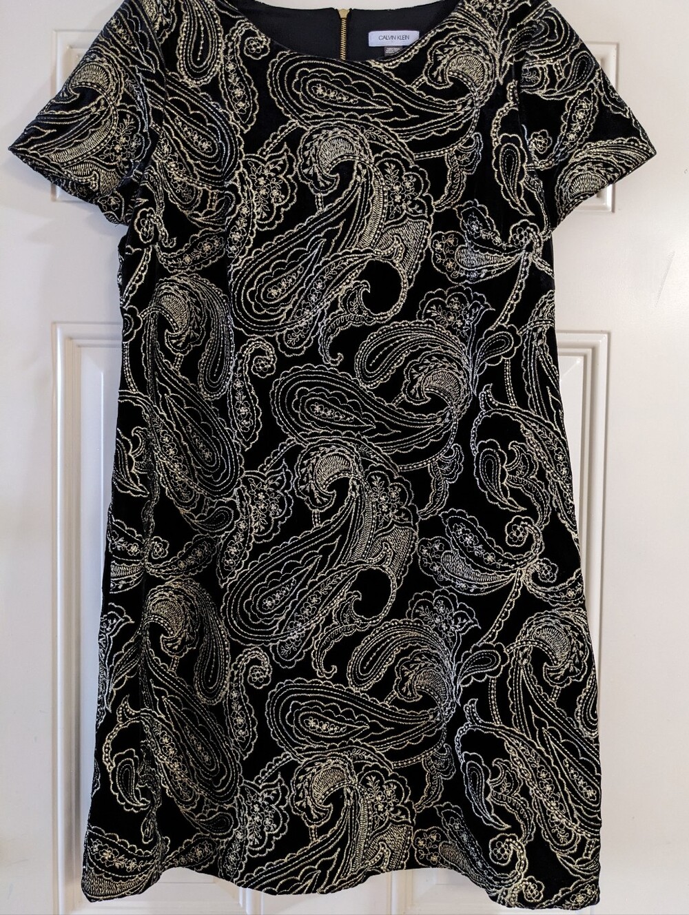 Calvin Klein Black Dress with Gold Paisley Design